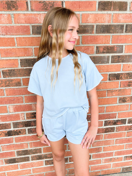 Contrast Stitched Knit Set | Blue