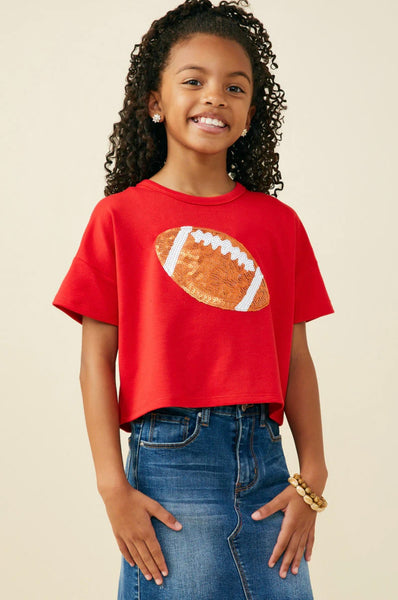 Gameday Sequin Football Patch Tee | Red