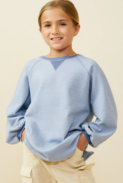 Stripe Knit Top with Contrast Banding | Blue