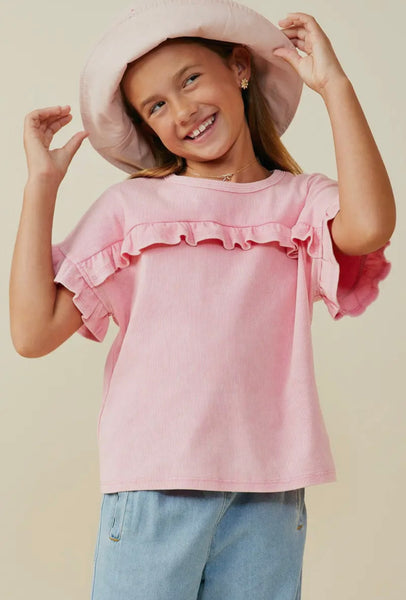 Ruffle Detailed Washed Knit Top | Pink
