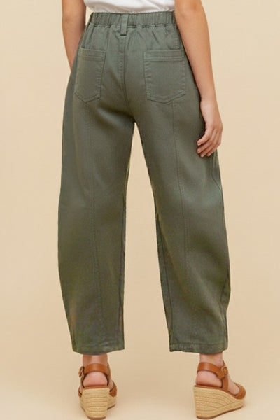 Stretchy Barrel Leg Pants | Olive