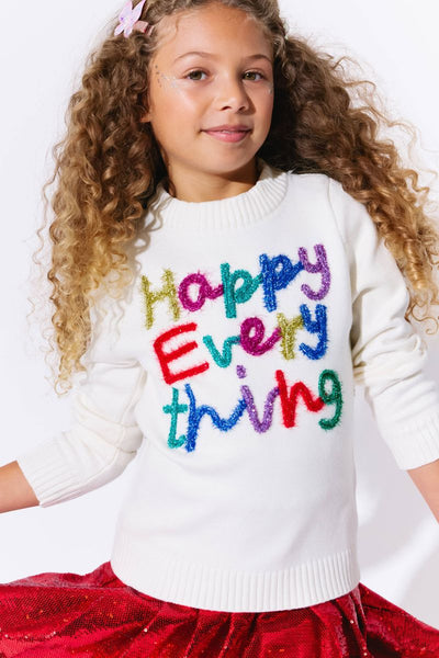 Happy Everything Tinsel Sweater | White