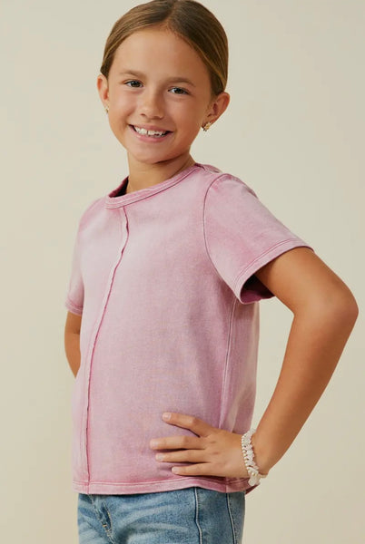 Raw Edge Washed Knit Top | Pink