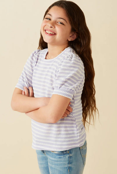 Textured Stripe Puff Sleeve Knit Top | Lavender