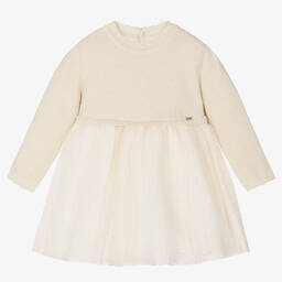 Champagne Pleated Knit Tulle Dress Little Belles & Beaus Champagne Pleated Knit Tulle Dress Little Belles & Beaus