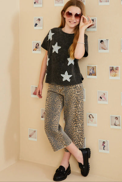 Denim Star Patch Washed Knit Tee | Black