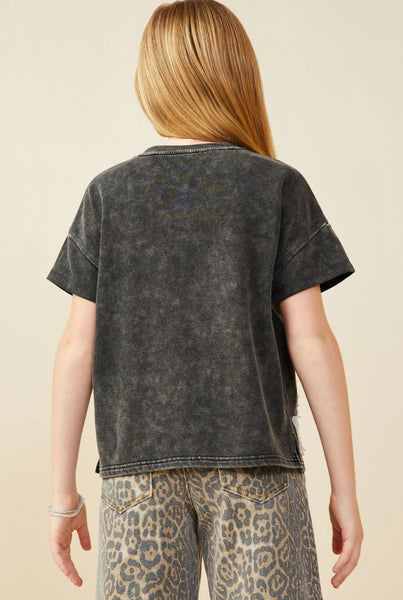 Denim Star Patch Washed Knit Tee | Black