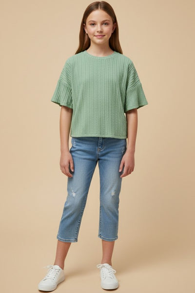 Lightweight Cable Knit Top | Olive