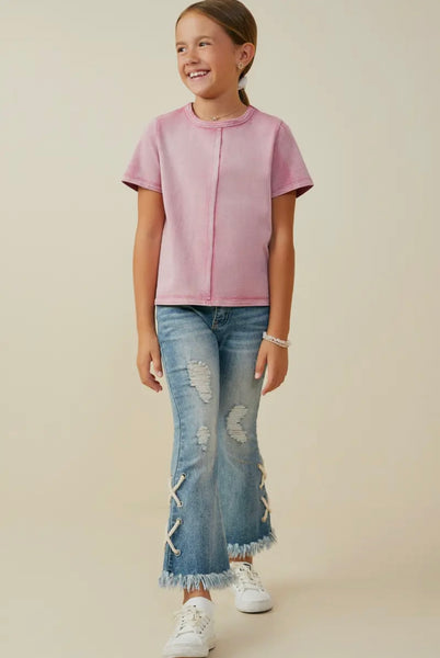 Raw Edge Washed Knit Top | Pink