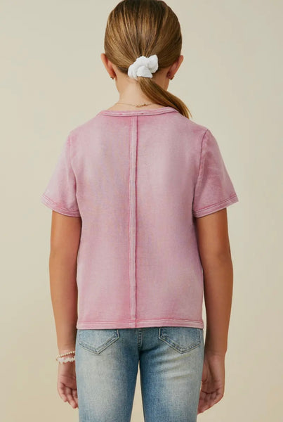 Raw Edge Washed Knit Top | Pink