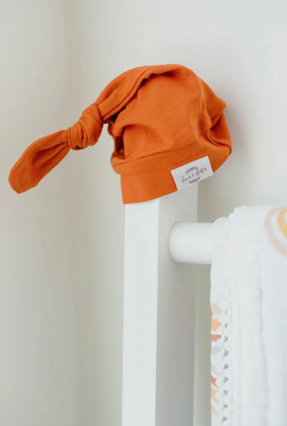 Organic Knotted Gown & Top Knot Hat | Rust Red Orange | DOORBUSTER