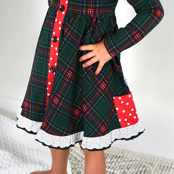 Kane Tartan & Ruby Dot Button Swing Dress