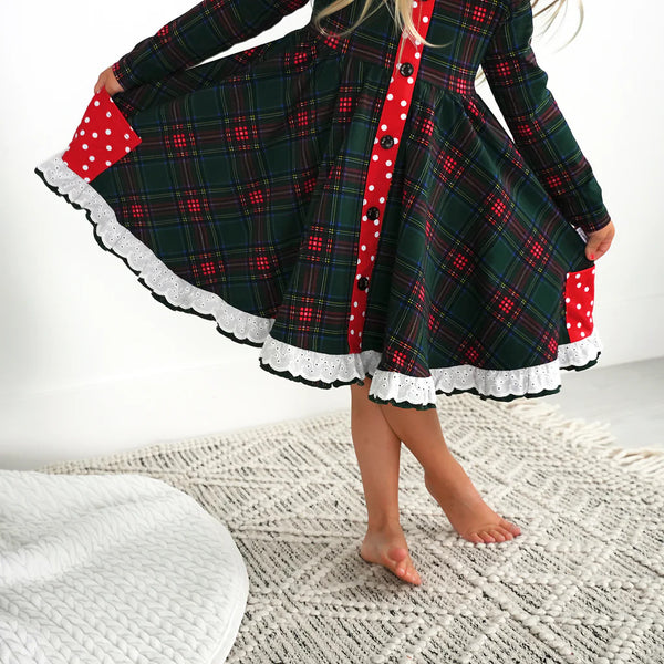 Kane Tartan & Ruby Dot Button Swing Dress