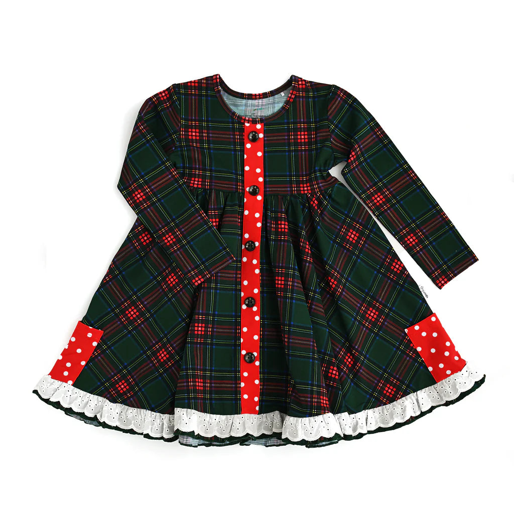 Kane Tartan & Ruby Dot Button Swing Dress