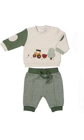 On the Farm Tractor Applique Pullover Set | Moss