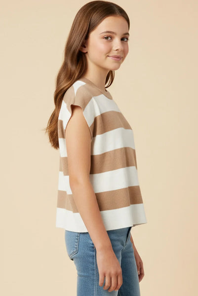 Striped Boxy Knit Top | Taupe