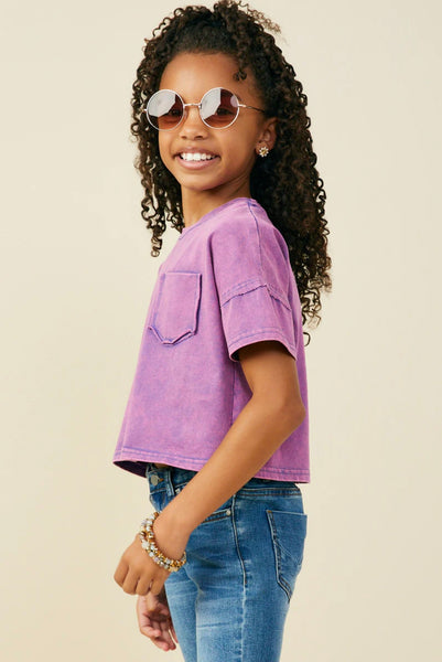 Washed Raw Edge Pocket Tee | Purple