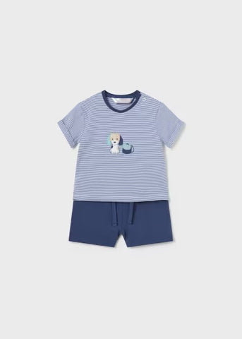 Dog Appliqué Short Set | Cerulean Blue