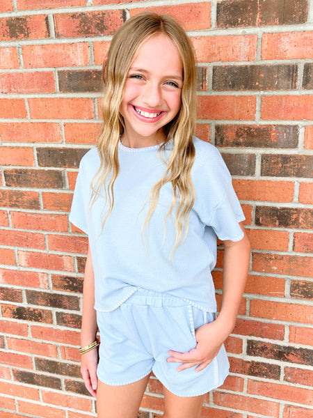 Contrast Stitched Knit Set | Blue