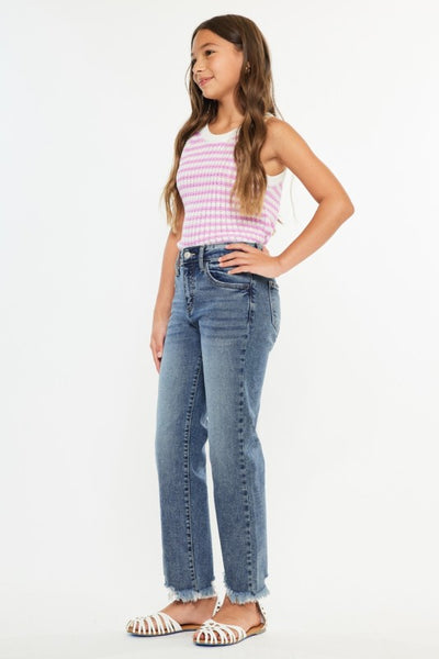 High Rise Slim Straight Denim Jeans | Dark Wash