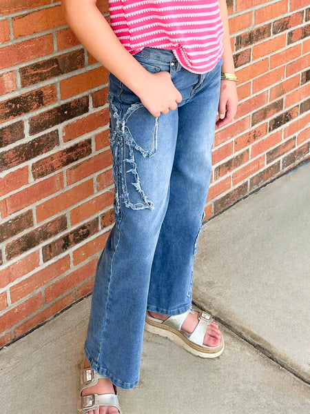 Wide Leg Bow Patchwork Jeans | Dark Wash