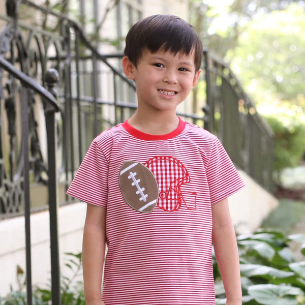 Game Day Football Applique Tee | Red & White Stripe