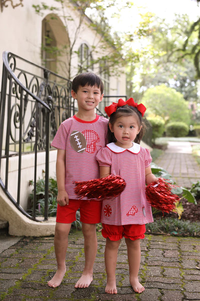 Game Day Football Applique Tee | Red & White Stripe