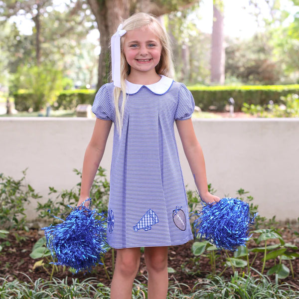 Game Day Pleat Dress | Royal Blue & White Stripe