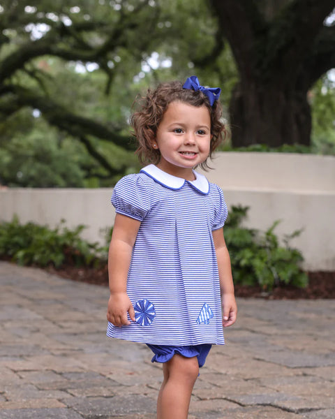 Game Day Pleated Bloomer Set | Royal Blue & White Stripe