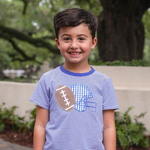 Game Day Football Applique Tee | Royal Blue & White Stripe