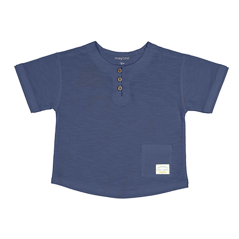 Henley Combined Linen Shirt | Navy