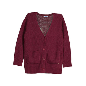 Burgundy Button-Up Knit Cardigan