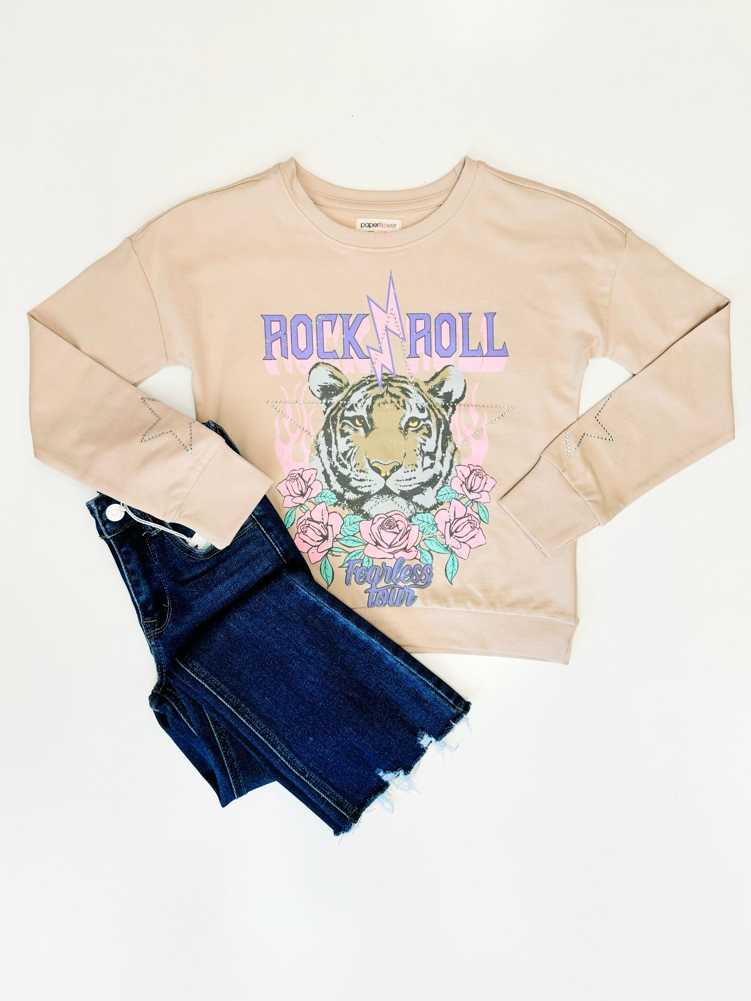 Rock & Roll Tiger and Rhinestone Graphic Sweatshirt | Doeskin