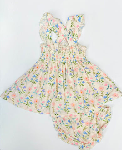 Simple Pretty Floral Ruffle Strap Smocked Top & Diaper Cover
