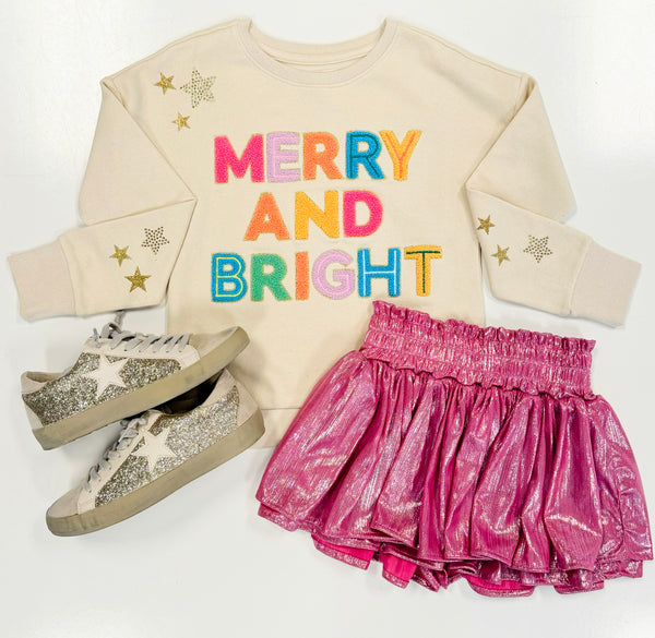 Merry & Bright Chenille Rhinestone Holiday Graphic Sweatshirt