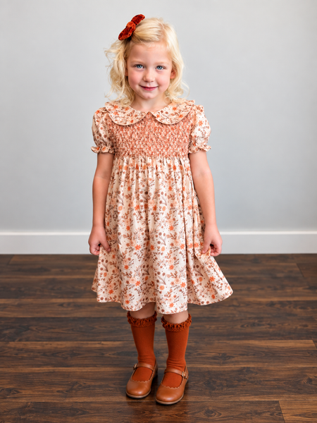 Brown Floral Collared Dress