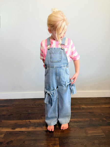 Wide Leg Bow Denim Overalls