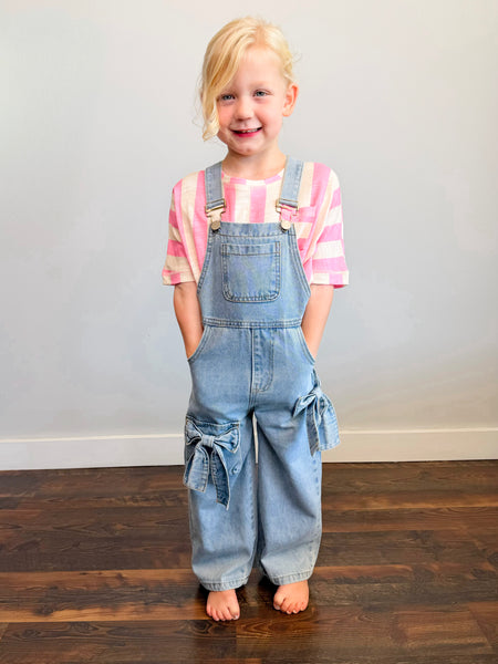 Wide Leg Bow Denim Overalls