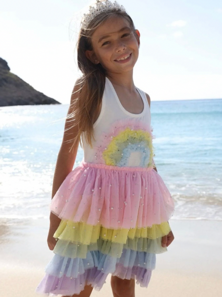 3D Rainbow White Tank Dress