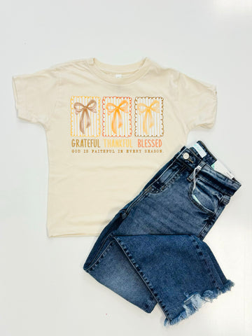 Grateful, Thankful, Blessed Bow Tee