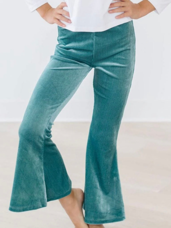 Velvet Ribbed Bell Pants | Aquamarine