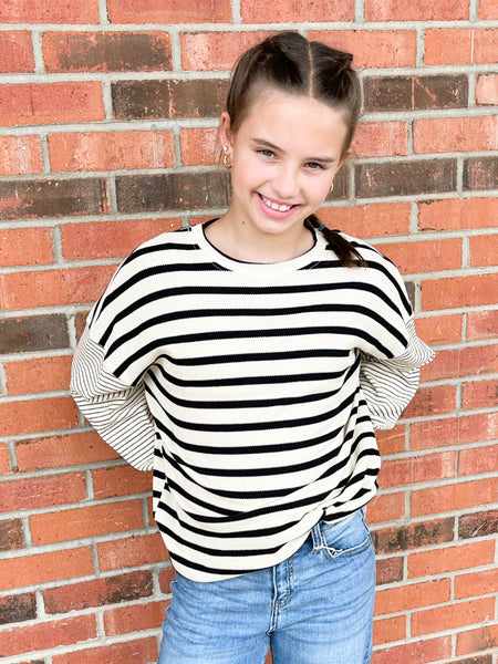 Contrast Stripe Textured Knit Top | Oatmeal