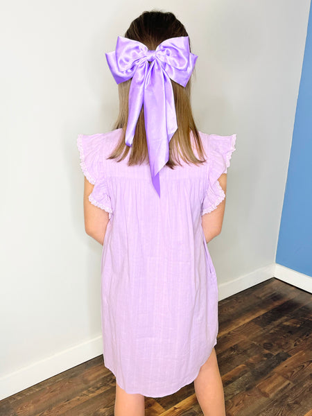 Textured Lace Trim Ruffle Sleeve Dress | Lavender