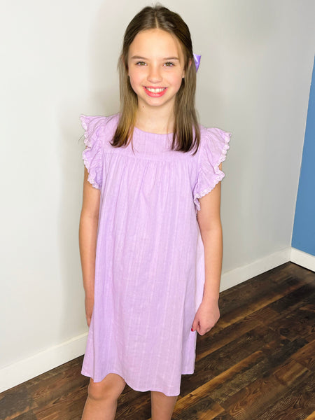Textured Lace Trim Ruffle Sleeve Dress | Lavender