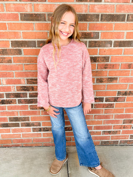 Button Sleeve Brushed Knit Sweater | Brick