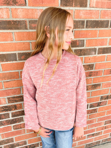 Button Sleeve Brushed Knit Sweater | Brick