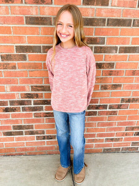 Button Sleeve Brushed Knit Sweater | Brick