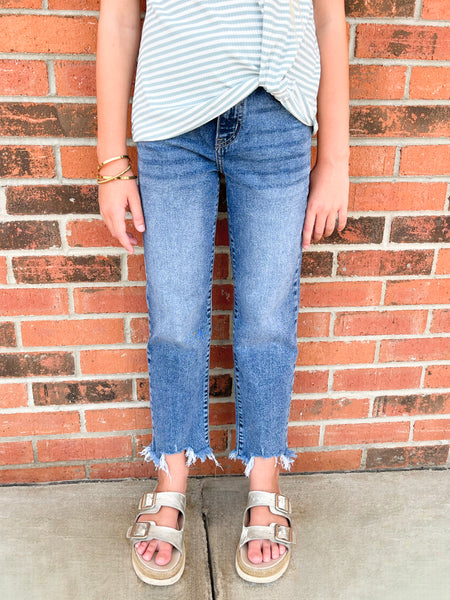 High Rise Slim Straight Denim Jeans | Dark Wash