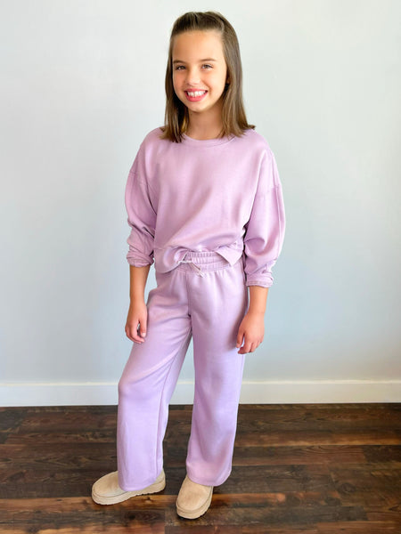 Scuba Side Slit Pullover and Pant Set | Fair Orchid