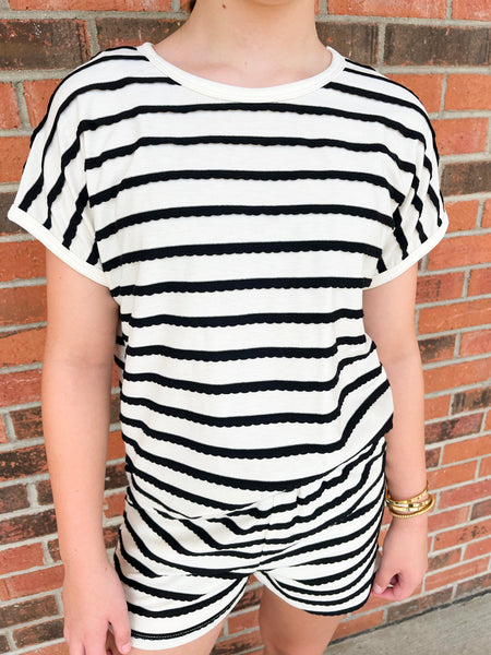 Textured Stripe Knit Set | Black